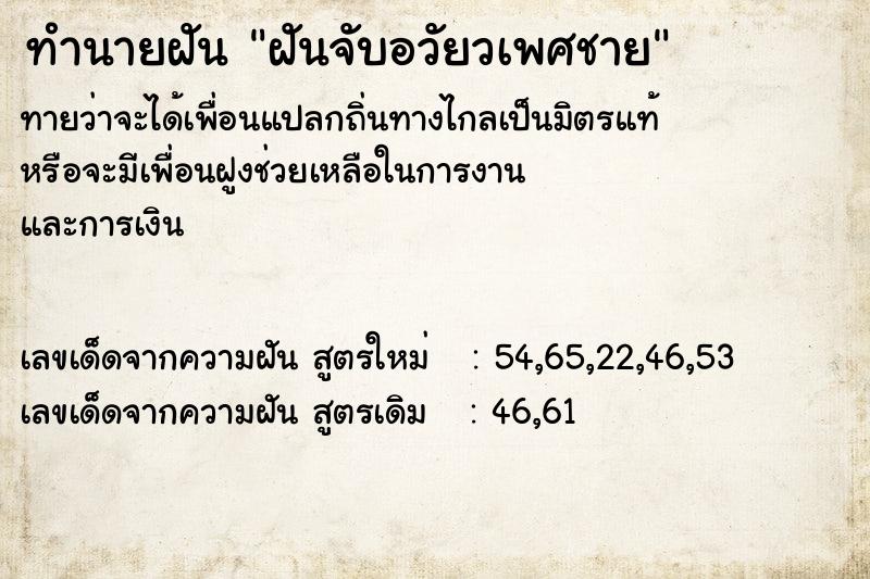 ทำนายฝันฝันจับอวัยวเพศชาย ทำนายฝันทำนายฝันฝันจับอวัยวเพศชาย