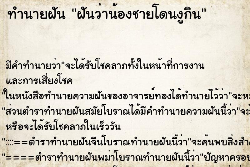 ทำนายฝัน ฝันว่าน้องชายโดนงูกิน ทำนายฝัน ฝันว่าน้องชายโดนงูกิน