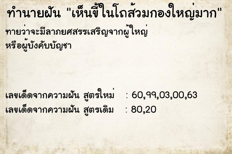 ทำนายฝันเห็นขี้ในโถส้วมกองใหญ่มาก ทำนายฝันทำนายฝันเห็นขี้ในโถส้วมกองใหญ่มาก