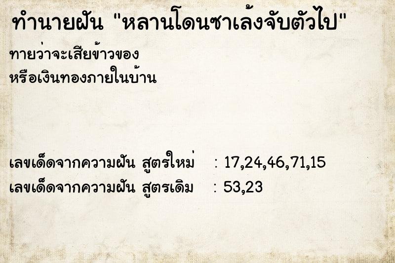 ทำนายฝันหลานโดนซาเล้งจับตัวไป ทำนายฝันทำนายฝันหลานโดนซาเล้งจับตัวไป