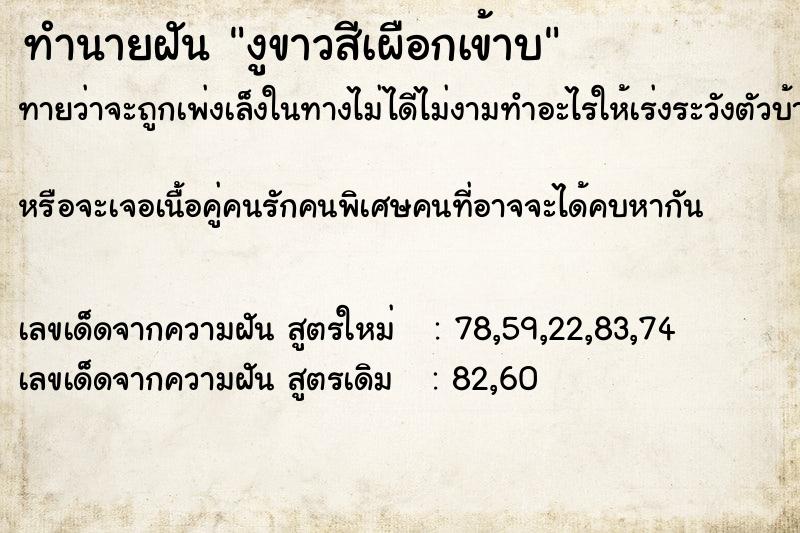 ทำนายฝันงูขาวสีเผือกเข้าบ ทำนายฝันทำนายฝันงูขาวสีเผือกเข้าบ