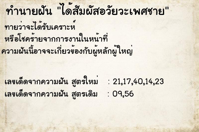 ทำนายฝัน ได้สัมผัสอวัยวะเพศชาย ทำนายฝัน ได้สัมผัสอวัยวะเพศชาย
