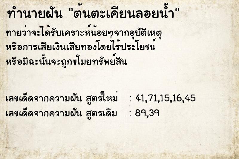 ทำนายฝัน ต้นตะเคียนลอยน้ำ ตำราโบราณ แม่นที่สุดในโลก