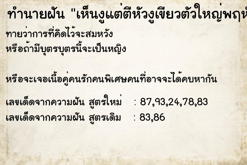 ทำนายฝัน เห็นงูแต่ตีหัวงูเขียวตัวใหญ่พฤหัส ทำนายฝัน เห็นงูแต่ตีหัวงูเขียวตัวใหญ่พฤหัส