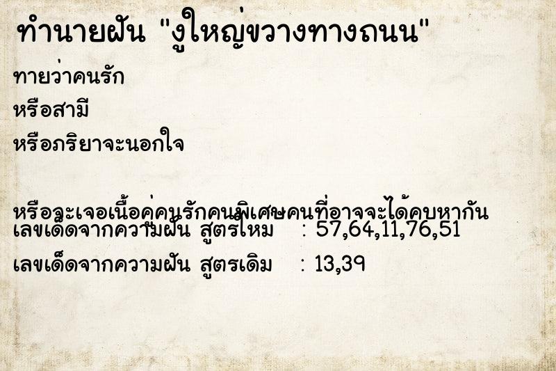 ทำนายฝันทำนายฝันงูใหญ่ขวางทางถนน