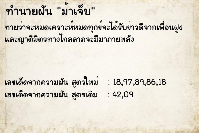 ทำนายฝันทำนายฝันม้าเจ็บ