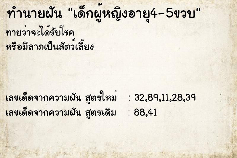 ทำนายฝันทำนายฝันเด็กผู้หญิงอายุ4-5ขวบ