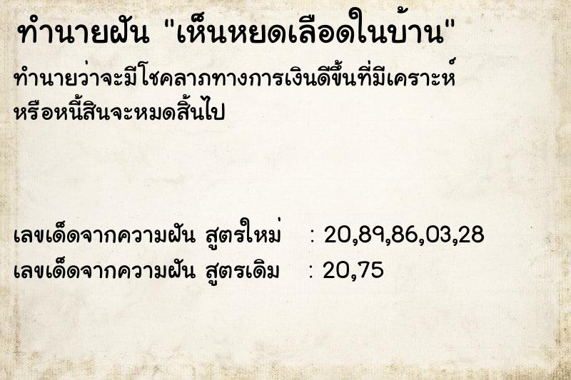 ทำนายฝันทำนายฝันเห็นหยดเลือดในบ้าน