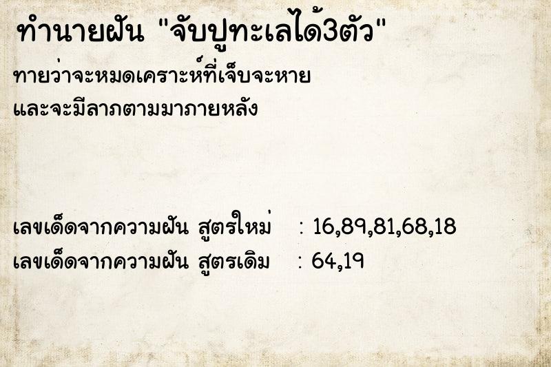 ทำนายฝันทำนายฝันจับปูทะเลได้3ตัว