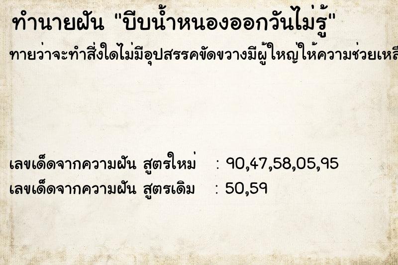 ทำนายฝันบีบน้ำหนองออกวันไม่รู้ ทำนายฝันทำนายฝันบีบน้ำหนองออกวันไม่รู้