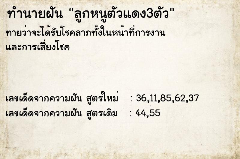 ทำนายฝันลูกหนูตัวแดง3ตัว ทำนายฝันทำนายฝันลูกหนูตัวแดง3ตัว