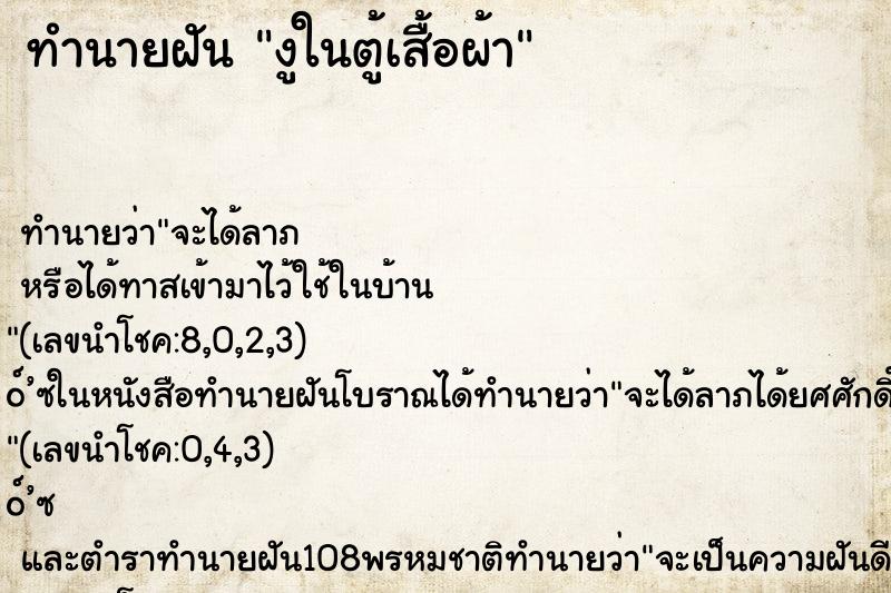 ทำนายฝัน งูในตู้เสื้อผ้า