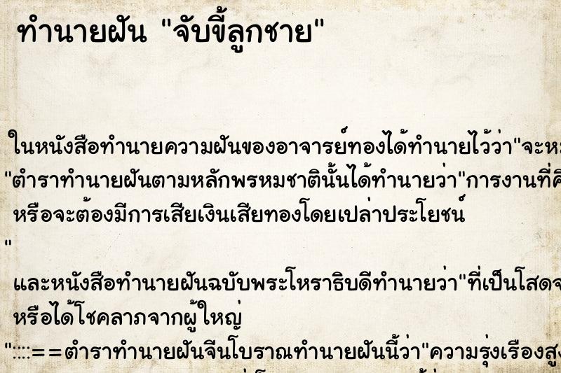 ทำนายฝันจับขี้ลูกชาย ทำนายฝันทำนายฝันจับขี้ลูกชาย