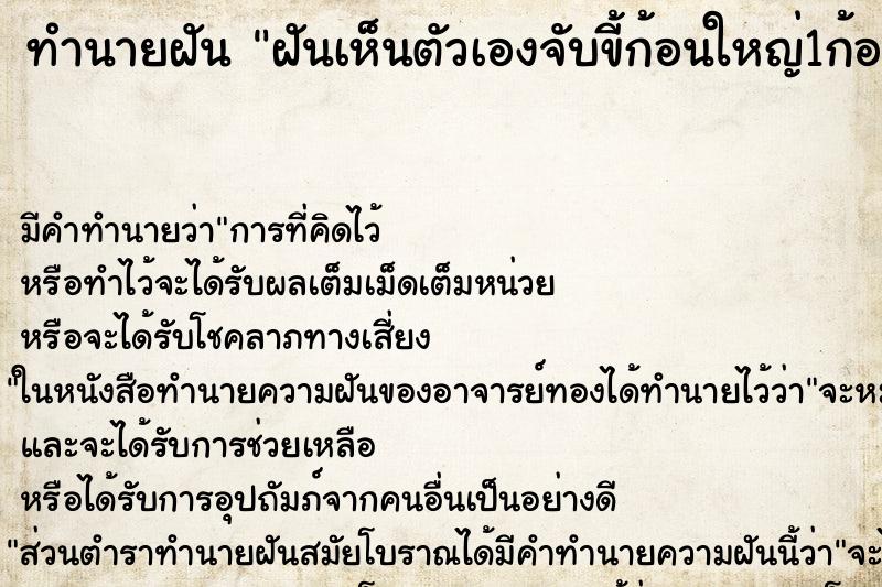 ทำนายฝันทำนายฝันฝันเห็นตัวเองจับขี้ก้อนใหญ่1ก้อน