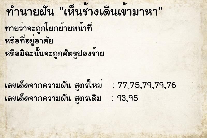 ทำนายฝันทำนายฝันเห็นช้างเดินเข้ามาหา
