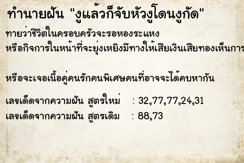 ทำนายฝันทำนายฝันงูแล้วก็จับหัวงูโดนงูกัด