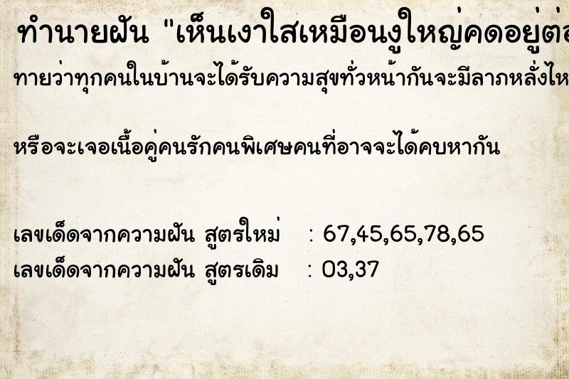 ทำนายฝันทำนายฝันเห็นเงาใสเหมือนงูใหญ่คดอยู่ต่อหน้า