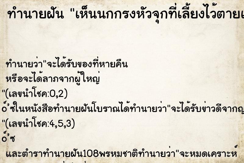 ทำนายฝันเห็นนกกรงหัวจุกที่เลี้ยงไว้ตายแล้วร้องไห้ ทำนายฝันทำนายฝันเห็นนกกรงหัวจุกที่เลี้ยงไว้ตายแล้วร้องไห้