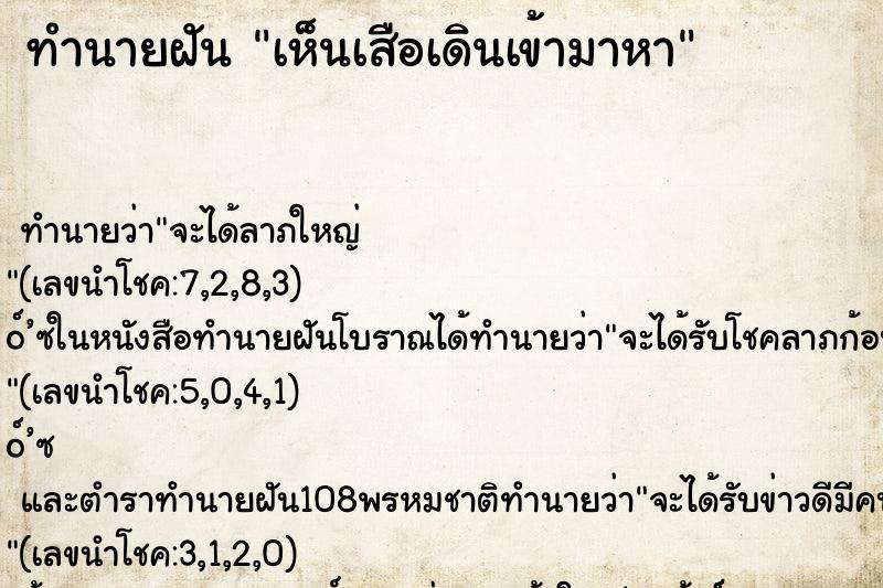 ทำนายฝัน เห็นเสือเดินเข้ามาหา