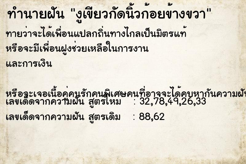 ทำนายฝันทำนายฝันงูเขียวกัดนิ้วก้อยข้างขวา