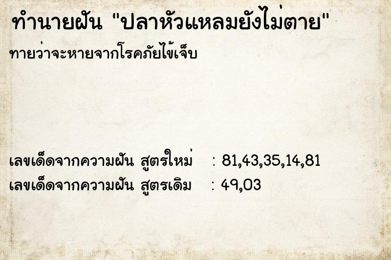 ทำนายฝันทำนายฝันปลาหัวแหลมยังไม่ตาย