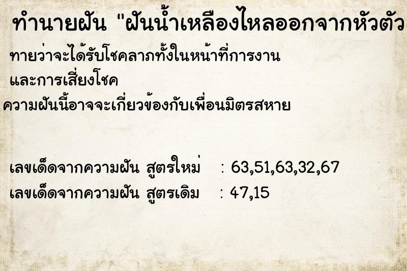ทำนายฝันฝันน้ำเหลืองไหลออกจากหัวตัวเอง ทำนายฝันทำนายฝันฝันน้ำเหลืองไหลออกจากหัวตัวเอง