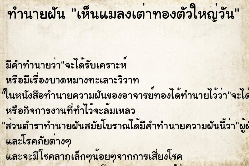 ทำนายฝันทำนายฝันเห็นแมลงเต่าทองตัวใหญ่วัน