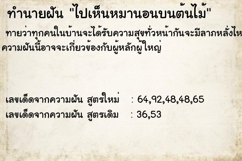 ทำนายฝันทำนายฝันไปเห็นหมานอนบนต้นไม้
