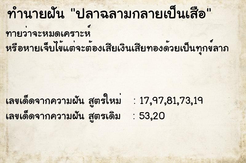 ทำนายฝันทำนายฝันปลาฉลามกลายเป็นเสือ