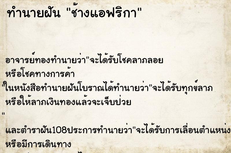 ทำนายฝัน ช้างแอฟริกา ทำนายฝัน ช้างแอฟริกา