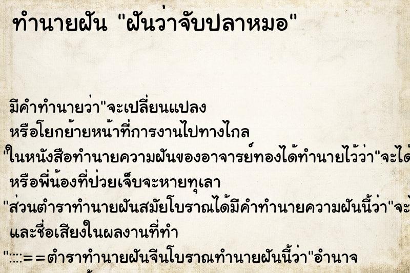 ทำนายฝัน ฝันว่าจับปลาหมอ ทำนายฝัน ฝันว่าจับปลาหมอ