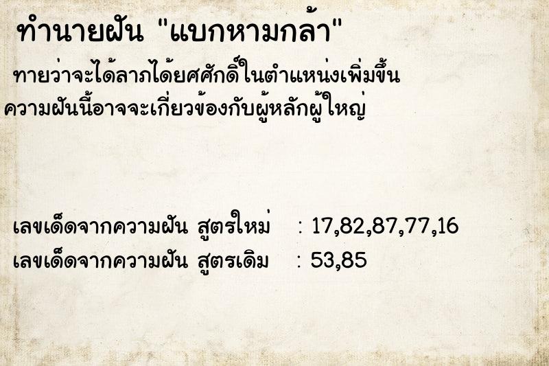 ทำนายฝันแบกหามกล้า ทำนายฝันทำนายฝันแบกหามกล้า