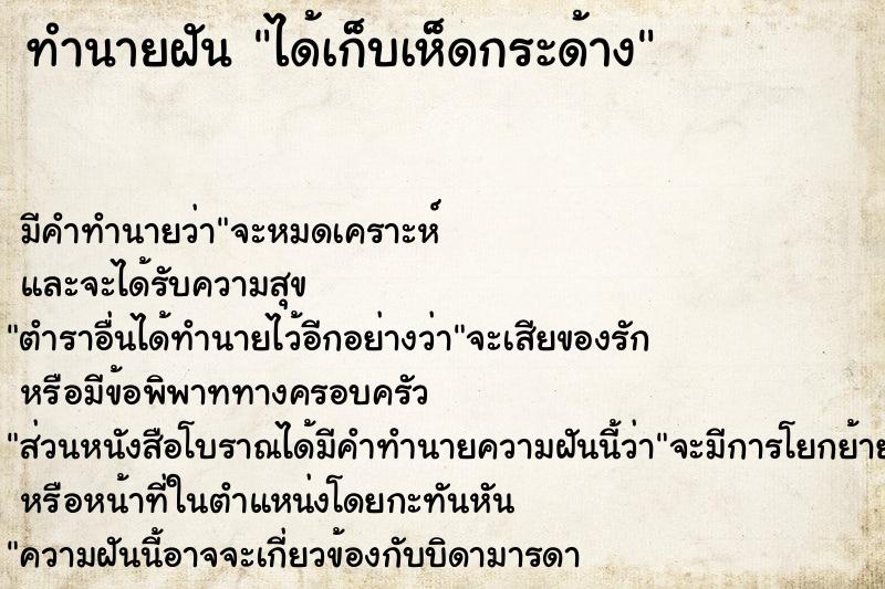 ทำนายฝัน ได้เก็บเห็ดกระด้าง ทำนายฝัน ได้เก็บเห็ดกระด้าง