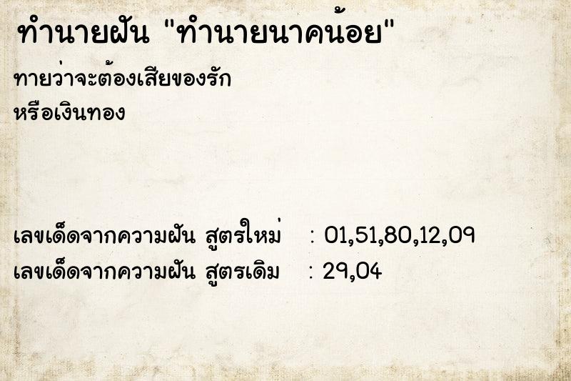 ทำนายฝันทำนายนาคน้อย ทำนายฝันทำนายฝันทำนายนาคน้อย