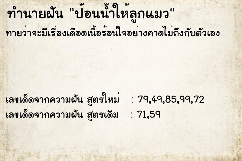 ทำนายฝันป้อนน้ำให้ลูกแมว ทำนายฝันทำนายฝันป้อนน้ำให้ลูกแมว