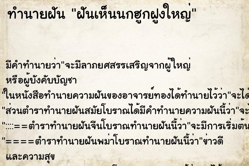 ทำนายฝัน ฝันเห็นนกฮูกฝูงใหญ่ ทำนายฝัน ฝันเห็นนกฮูกฝูงใหญ่