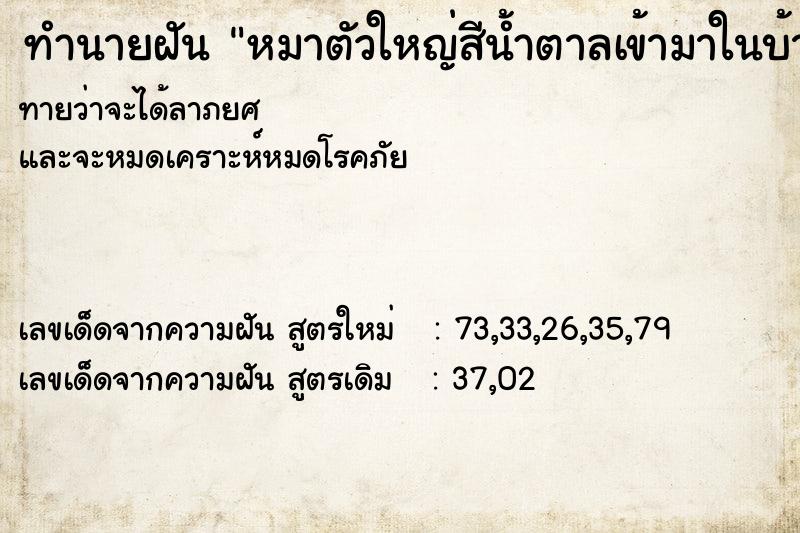 ทำนายฝันทำนายฝันหมาตัวใหญ่สีน้ำตาลเข้ามาในบ้าน