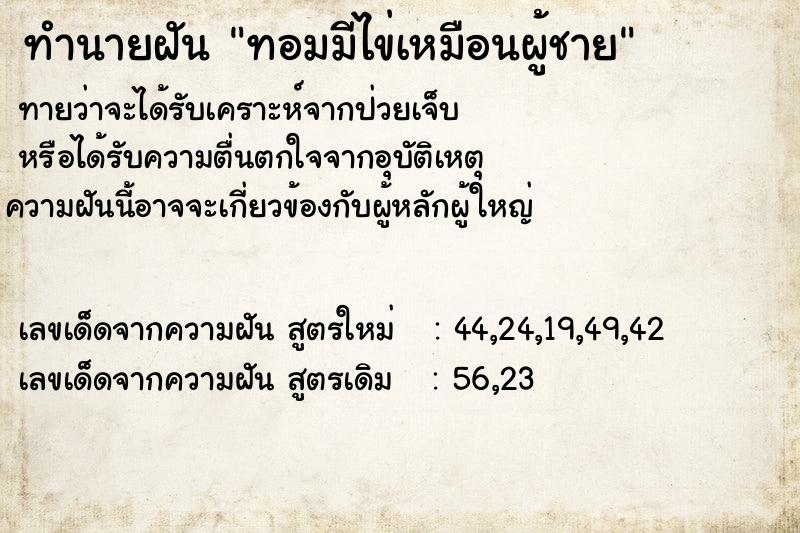 ทำนายฝัน ทอมมีไข่เหมือนผู้ชาย ตำราโบราณ แม่นที่สุดในโลก