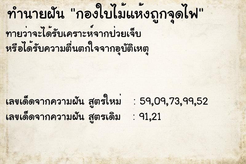 ทำนายฝันทำนายฝันกองใบไม้แห้งถูกจุดไฟ
