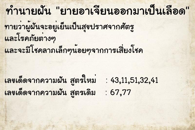 ทำนายฝัน ยายอาเจียนออกมาเป็นเลือด ทำนายฝัน ยายอาเจียนออกมาเป็นเลือด