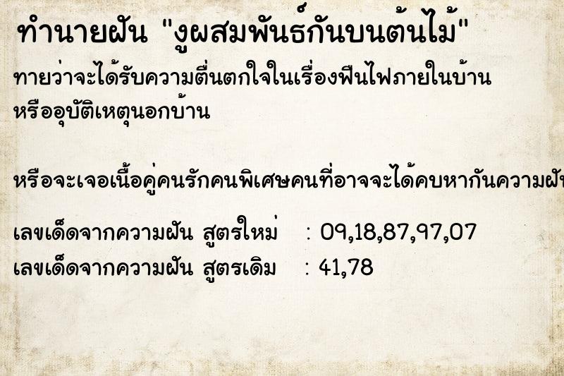 ทำนายฝันทำนายฝันงูผสมพันธ์กันบนต้นไม้