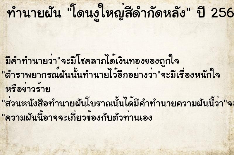 ทำนายฝัน โดนงูใหญ่สีดำกัดหลัง ทำนายฝัน โดนงูใหญ่สีดำกัดหลัง