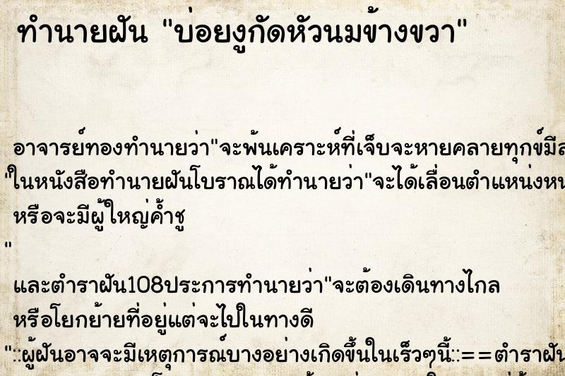 ทำนายฝันบ่อยงูกัดหัวนมข้างขวา ทำนายฝันทำนายฝันบ่อยงูกัดหัวนมข้างขวา