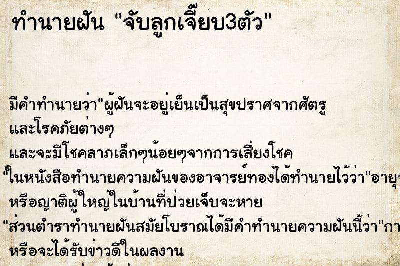 ทำนายฝันจับลูกเจี๊ยบ3ตัว ทำนายฝันทำนายฝันจับลูกเจี๊ยบ3ตัว