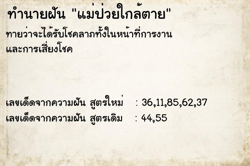 ทำนายฝันแม่ป่วยใกล้ตาย ทำนายฝันทำนายฝันแม่ป่วยใกล้ตาย