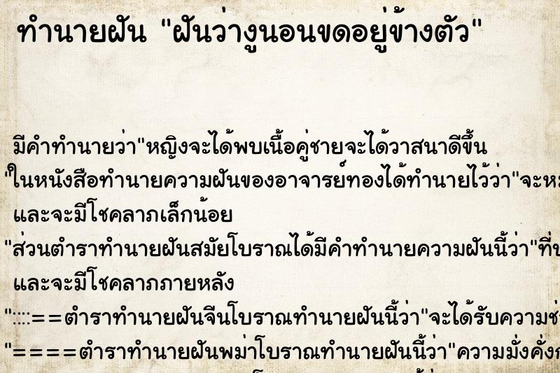 ทำนายฝันทำนายฝันฝันว่างูนอนขดอยู่ข้างตัว