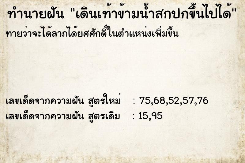 ทำนายฝันเดินเท้าข้ามน้ำสกปกขึ้นไปได้ ทำนายฝันทำนายฝันเดินเท้าข้ามน้ำสกปกขึ้นไปได้