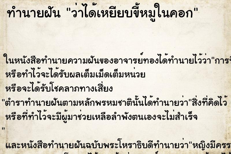 ทำนายฝัน ว่าได้เหยียบขี้หมูในคอก ทำนายฝัน ว่าได้เหยียบขี้หมูในคอก