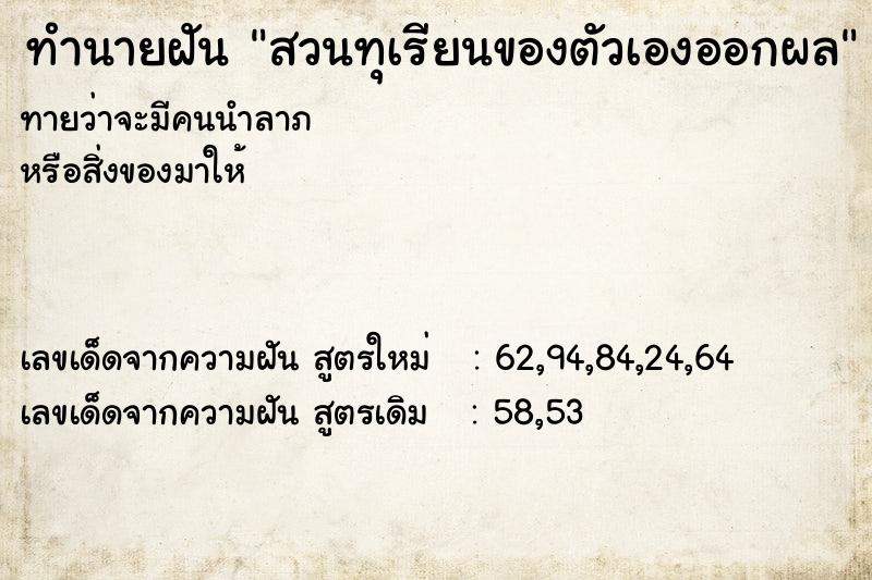 ทำนายฝันทำนายฝันสวนทุเรียนของตัวเองออกผล