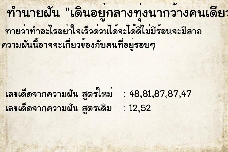 ทำนายฝันทำนายฝันเดินอยู่กลางทุ่งนากว้างคนเดียว